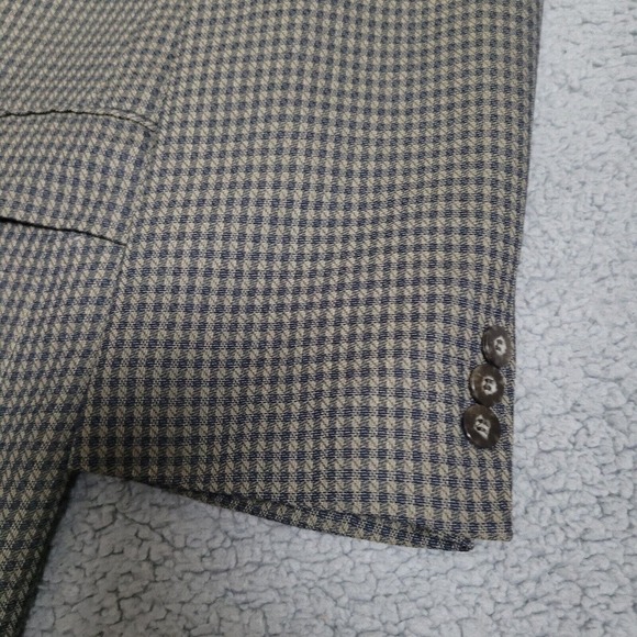 Petrocelli Blazer Mens 42 Taupe Blue Wool Plaid Check Sport Coat Jacket Office - Picture 3 of 7